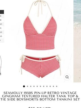 Seamolly Red Gingham Halter Tankini Top & Tie Side Boyshorts